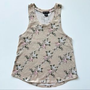 Miss Chievous Tan Floral Tank Top, Medium